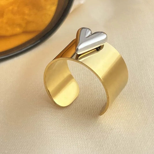 Vintage Gold & Silver Heart Cuff Open Ring-Ariette Jewelry