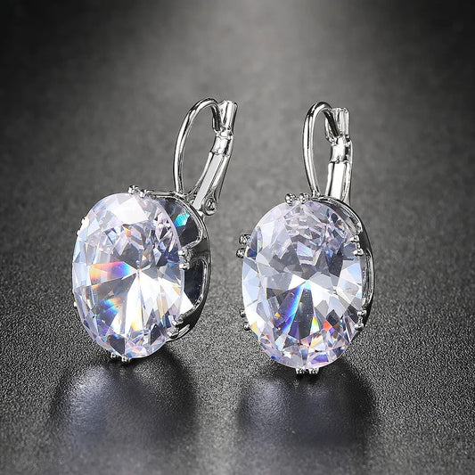 Antique Style Clear Oval Earrings-Ariette Jewelry