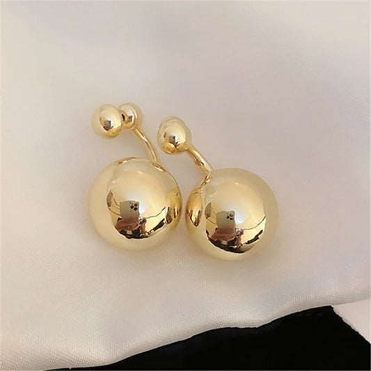 Vintage Smooth Ball Design Gold Earrings-Ariette Jewelry
