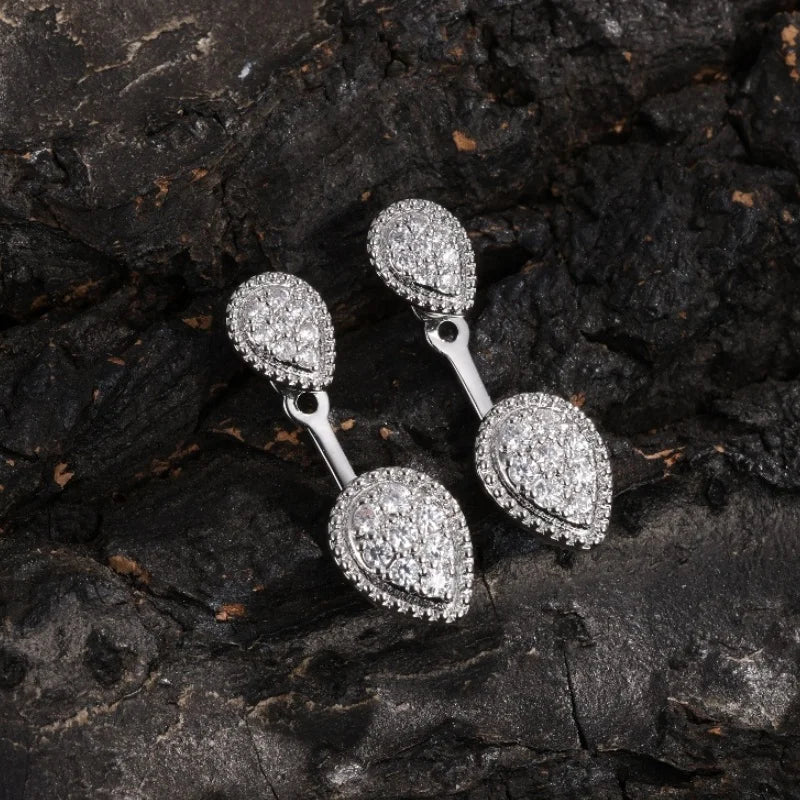 Silver Double Teardrop Crystal Earrings-Ariette Jewelry