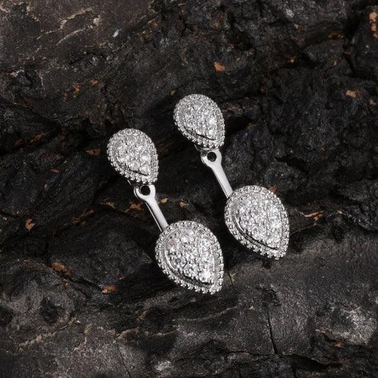 Silver Double Teardrop Crystal Earrings-Ariette Jewelry
