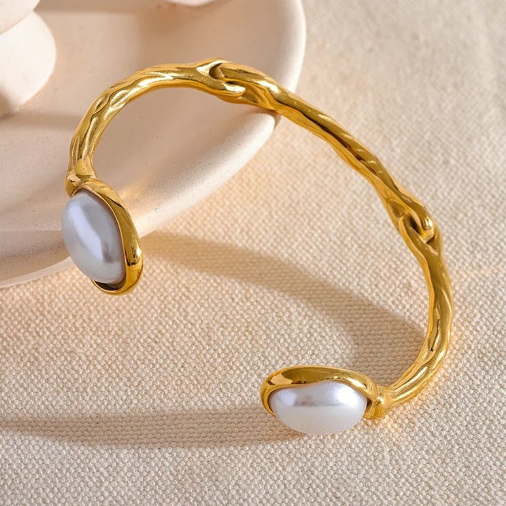 Vintage White Pearl Bangle Bracelet-Ariette Jewelry