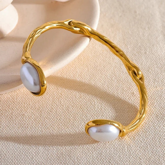 Vintage White Pearl Bangle Bracelet-Ariette Jewelry