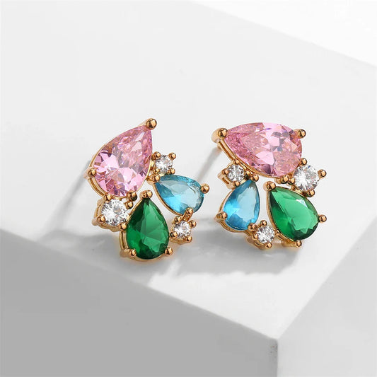 Vintage Gold Multicolor Cluster Earrings-Ariette Jewelry