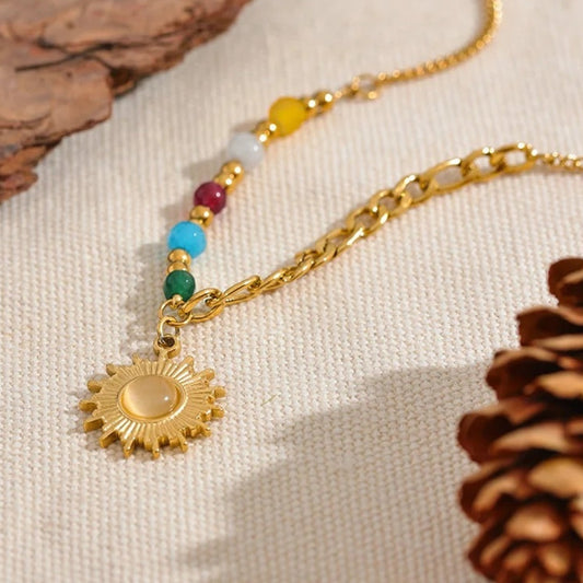 Vintage Multicolor Bead Sun Necklace-Ariette Jewelry