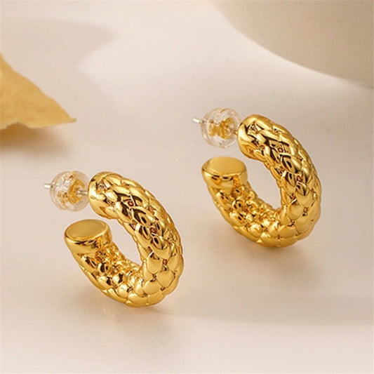 Gold Braided Timeless Look Hoop Earrings-Ariette Jewelry