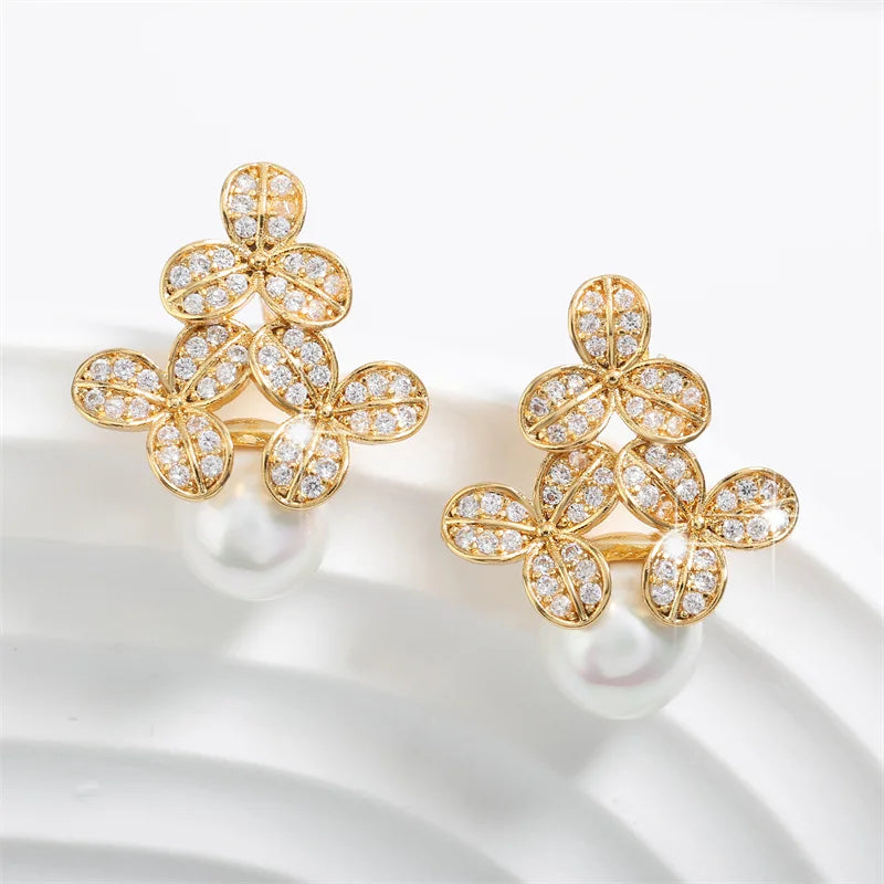 Gold Vintage Floral Pearl Drop Earrings-Ariette Jewelry