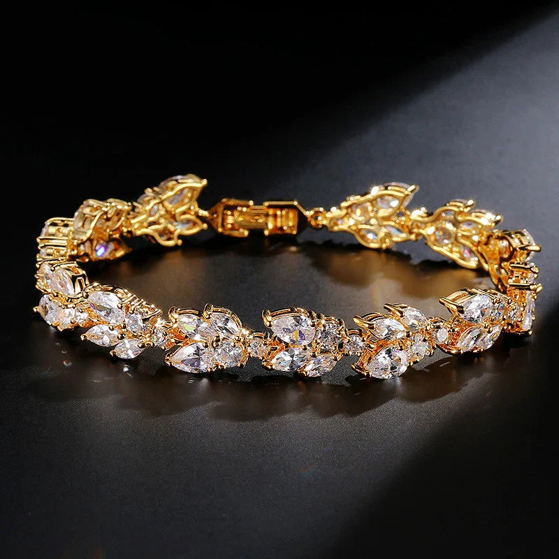 Vintage Gold Leaf Crystal Bracelet-Ariette Jewelry