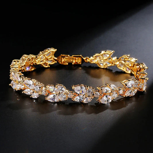 Vintage Gold Leaf Crystal Bracelet-Ariette Jewelry