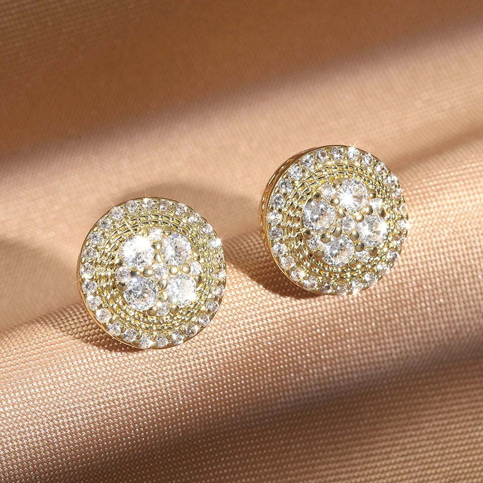 Classic Gold Round Crystal Stud Earrings-Ariette Jewelry