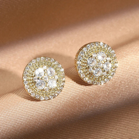 Classic Gold Round Crystal Stud Earrings-Ariette Jewelry