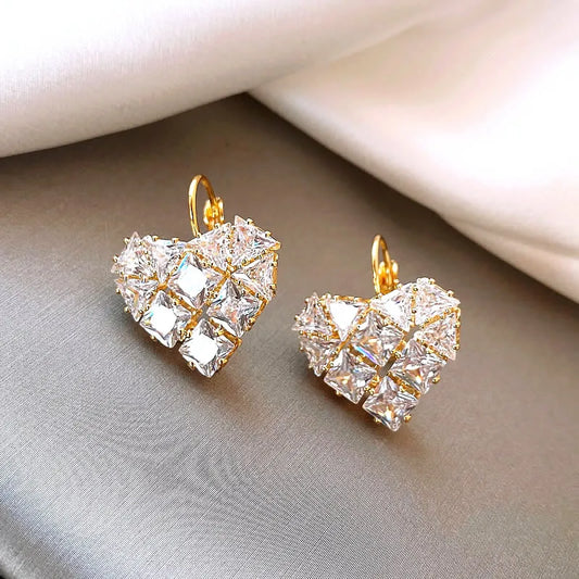 Vintage Gold Diamond-Shaped Heart Earrings-Ariette Jewelry