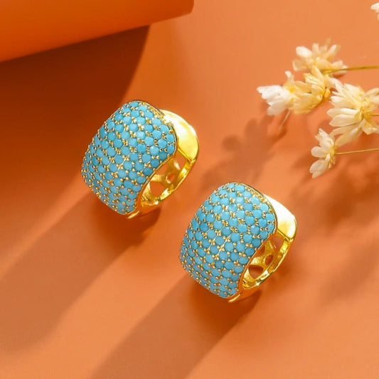 Vintage Blue Turquoise Gold Hoop Earrings-Ariette Jewelry