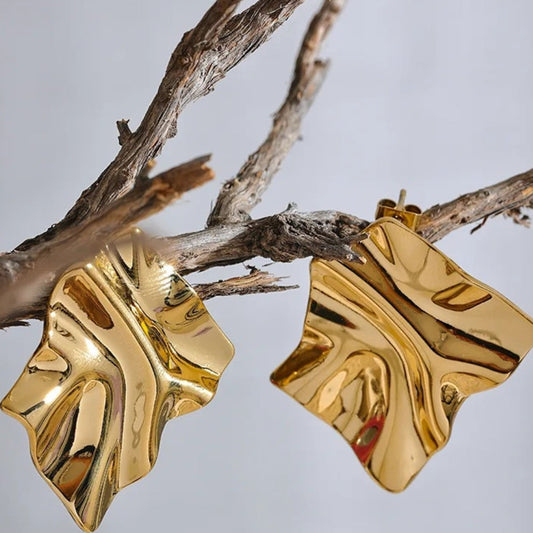 Vintage Gold Ripple Drop Earrings-Ariette Jewelry