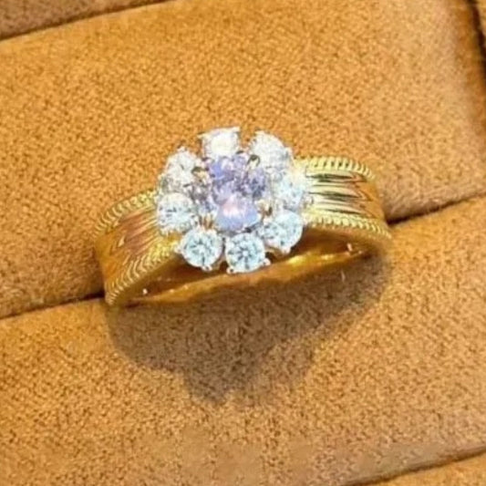 Vintage Gold & Purple Gemstone Diamond Cluster Adjustable Ring-Ariette Jewelry