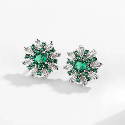 Silver Radiant Green Statement Earrings-Ariette Jewelry