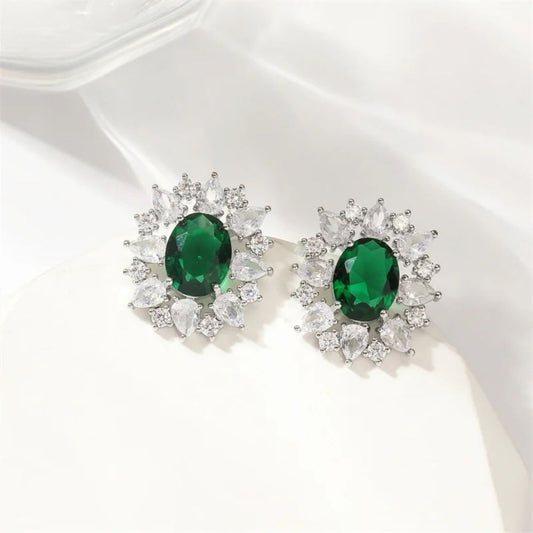 Vintage Green Stone Stud Earrings-Ariette Jewelry