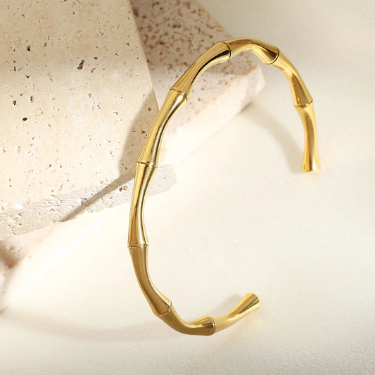 Vintage Gold Bamboo Cuff Bracelet-Ariette Jewelry