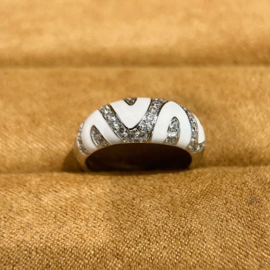 Vintage White & Silver Zigzag Adjustable Ring-Ariette Jewelry