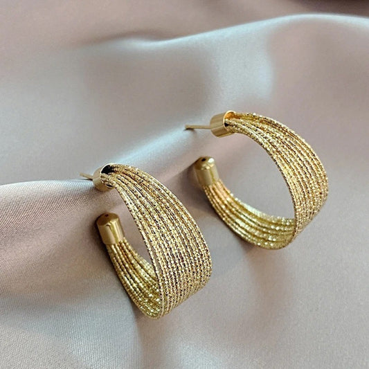 Vintage Gold C-Shaped Pendant Earrings-Ariette Jewelry