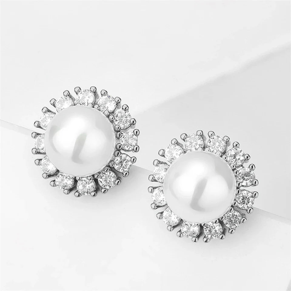 Vintage Silver Pearl Stud Earrings-Ariette Jewelry