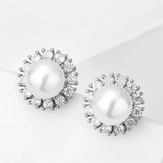 Vintage Silver Pearl Stud Earrings-Ariette Jewelry