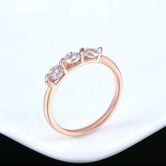 Timeless Rose Gold Triple Gemstone Crystal Ring-Ariette Jewelry