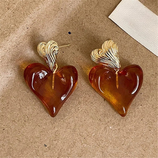 Retro Gold Heart-Shaped & Sculpted Gold Top Earrings-Ariette Jewelry