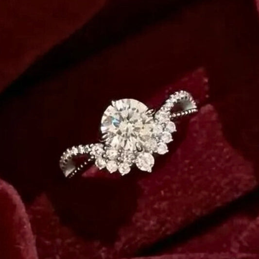 Classic Round-Cut Inlaid Diamond Crown Adjustable Ring-Ariette Jewelry