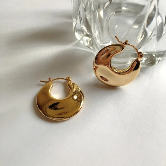 Gold Chunky Crescent Hoop Earrings-Ariette Jewelry