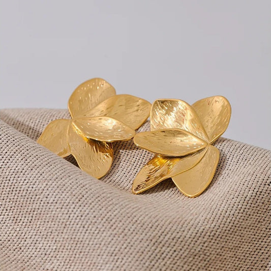 Vintage Gold Flower Petal Earrings-Ariette Jewelry