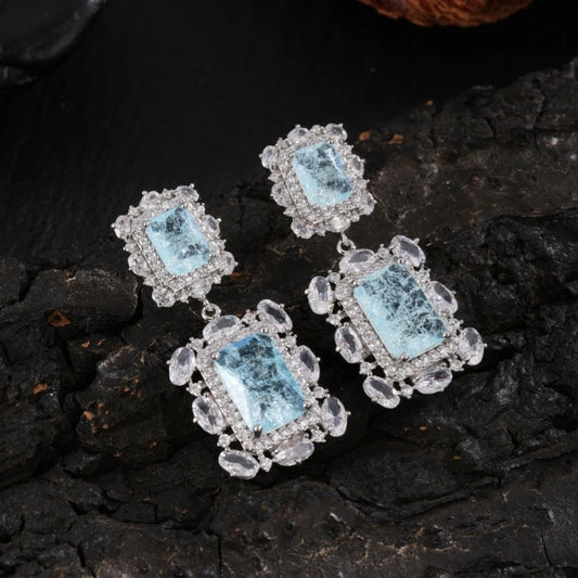 Vintage Blue Gem & Crystal Frame Earrings-Ariette Jewelry