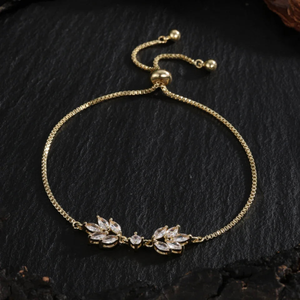 Gold Floral Leaf Adjustable Bracelet-Ariette Jewelry
