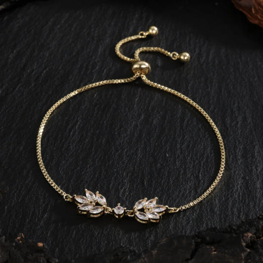 Gold Floral Leaf Adjustable Bracelet-Ariette Jewelry
