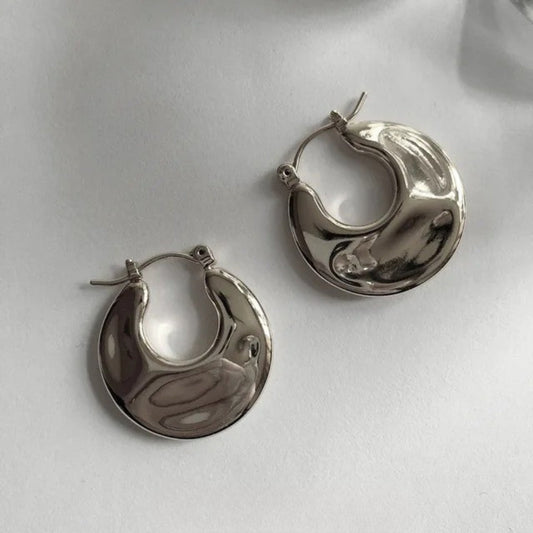Silver Shiny Crescent Chunky Hoop Earrings-Ariette Jewelry