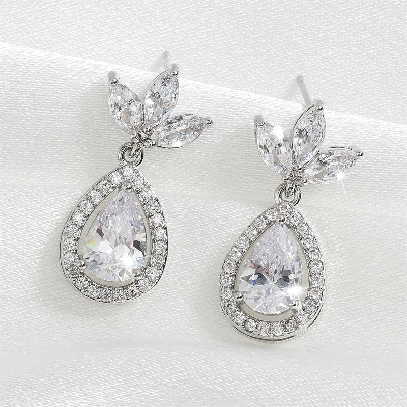 Vintage Silver Leaf & Teardrop Earrings-Ariette Jewelry