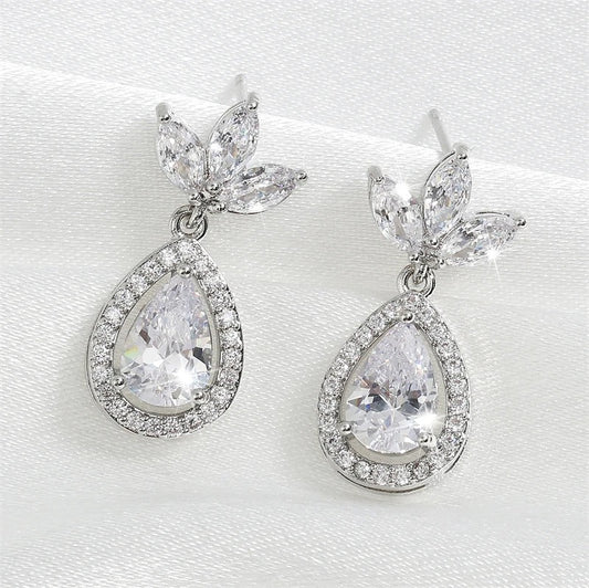 Vintage Silver Leaf & Teardrop Earrings-Ariette Jewelry