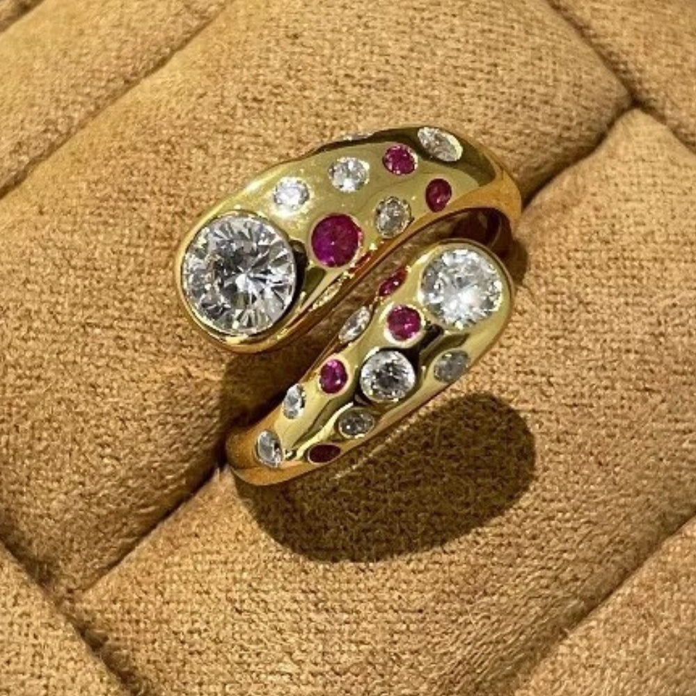 Vintage Gold & Swirl Crystal Round Diamond Adjustable Ring-Ariette Jewelry