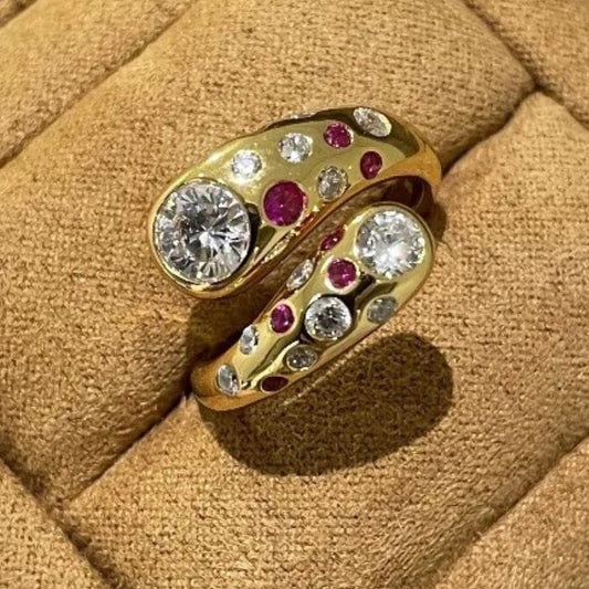 Vintage Gold & Swirl Crystal Round Diamond Adjustable Ring-Ariette Jewelry