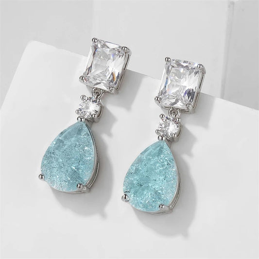 Classic Aqua Stone & Crystal Silver Earrings-Ariette Jewelry