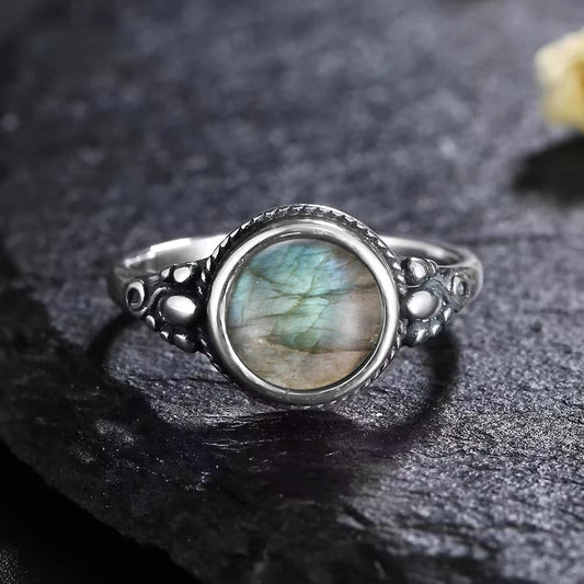 Vintage Silver Iridescent Stone Ring-Ariette Jewelry