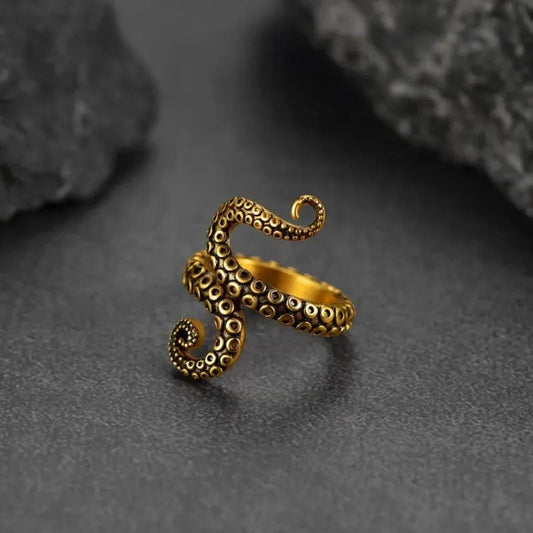 Vintage Gold Octopus Tentacle Adjustable Ring-Ariette Jewelry