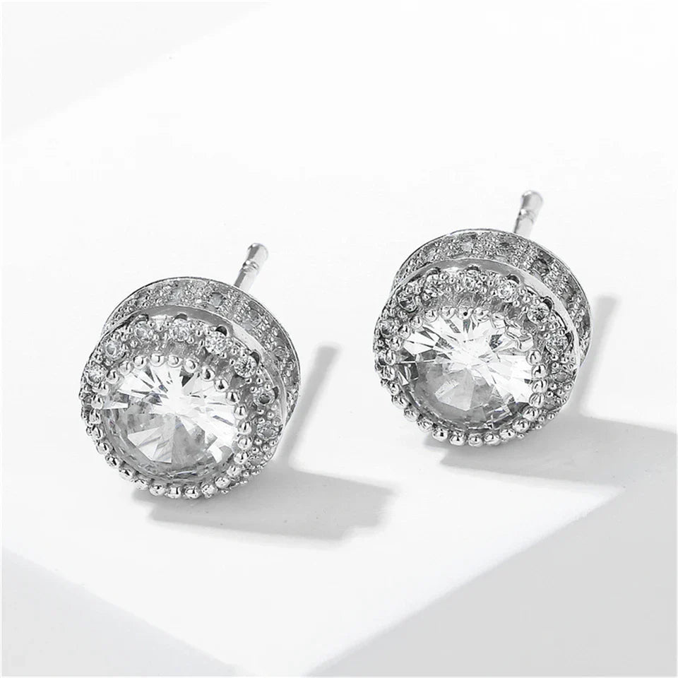 Vintage Silver Crystal Stud Earrings-Ariette Jewelry