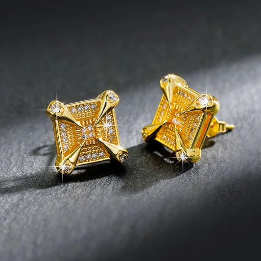 Gold Bold Sparkle Square Earrings-Ariette Jewelry