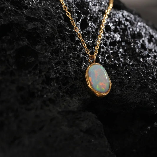 Vintage Glow Opal Stone Necklace-Ariette Jewelry