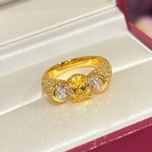 Vintage Gold & Yellow Gemstone Solitaire Adjustable Ring-Ariette Jewelry