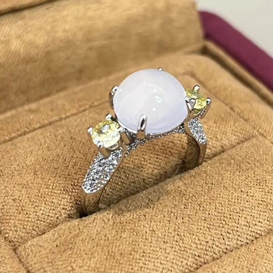 Classic Silver Yellow Gemstone Round White Adjustable Ring-Ariette Jewelry