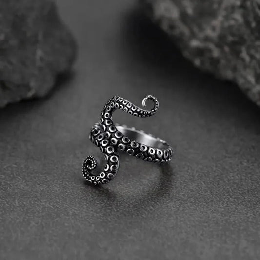 Vintage Silver Octopus Tentacle Adjustable Ring-Ariette Jewelry