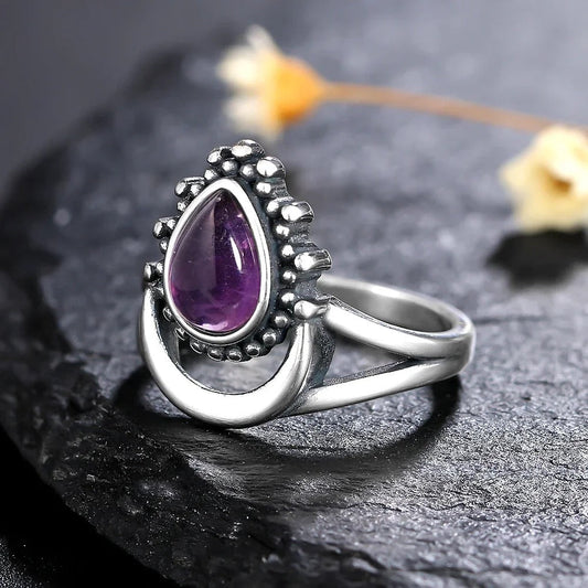 Vintage Purple Teardrop Silver Ring-Ariette Jewelry