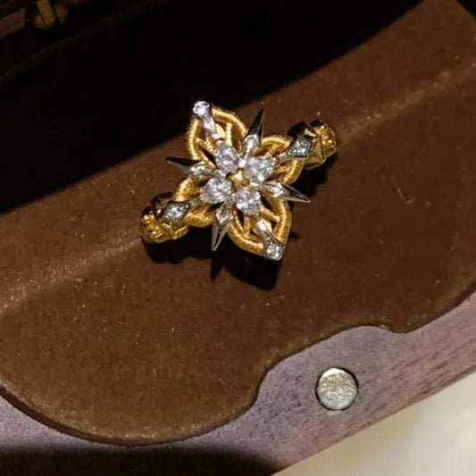 Vintage Gold & Diamond Floral Yellow Adjustable Ring-Ariette Jewelry